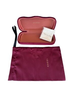 Gucci Burgundy Sunglasses Case Set Hard Case Dust Bag Microfiber Cloth